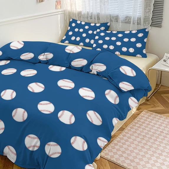 3 Pcs Soft Bedding Set, Includes 1 Duvet Cover with Zipper And 2 Pillow Shams,Baseballs - Spring Sports Full(79"×90")