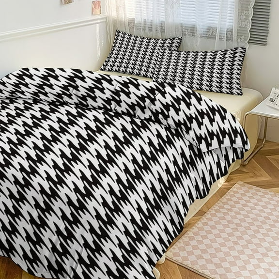 3 Pcs Soft Bedding Set, Includes 1 Duvet Cover with Zipper And 2 Pillow Shams,Black And White Ripple Twin(86"x70")