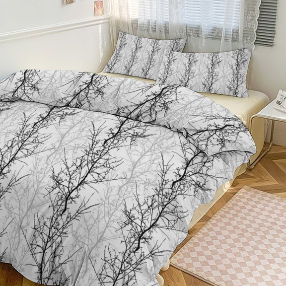 3 Pcs Soft Bedding Set, Includes 1 Duvet Cover with Zipper And 2 Pillow Shams,Black Grey Fast Twin(86"x70")