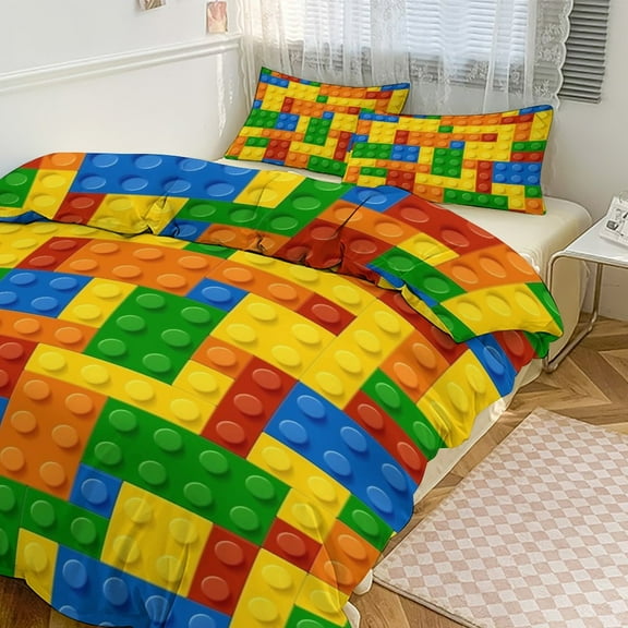 3 Pcs Soft Bedding Set, Includes 1 Duvet Cover with Zipper And 2 Pillow Shams,Brick Art Twin(86"x70")