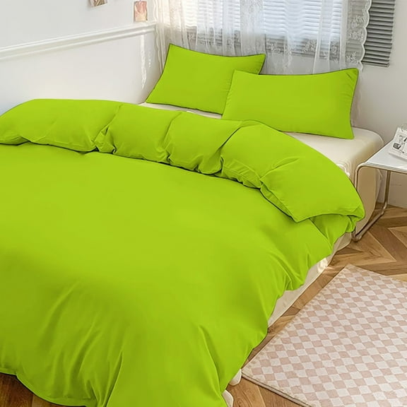 3 Pcs Soft Bedding Set, Includes 1 Duvet Cover with Zipper And 2 Pillow Shams,Bright Green Lime Neon Color Twin(86"x70")