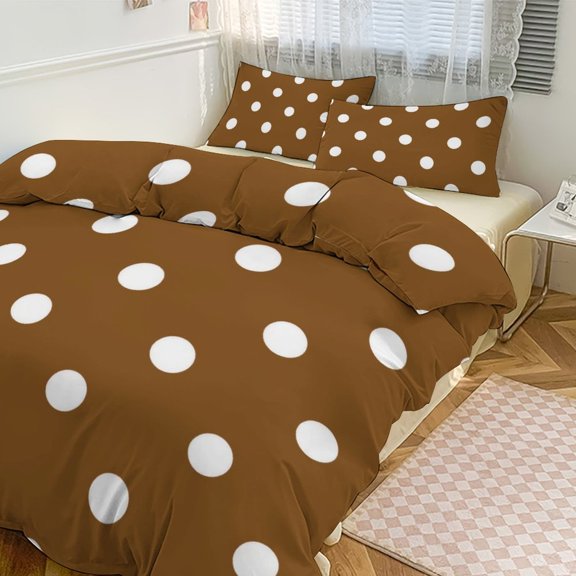 3 Pcs Soft Bedding Set, Includes 1 Duvet Cover with Zipper And 2 Pillow Shams,Brown Beige Color Dot Twin(86"x70")