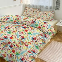 3 Pcs Soft Bedding Set, Includes 1 Duvet Cover with Zipper And 2 Pillow Shams,Candy Pattern - White Twin(86"x70")