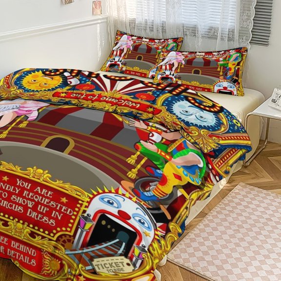 3 Pcs Soft Bedding Set, Includes 1 Duvet Cover with Zipper And 2 Pillow Shams,Carnival Circus Amusement Family Theme Park Twin(86"x70")
