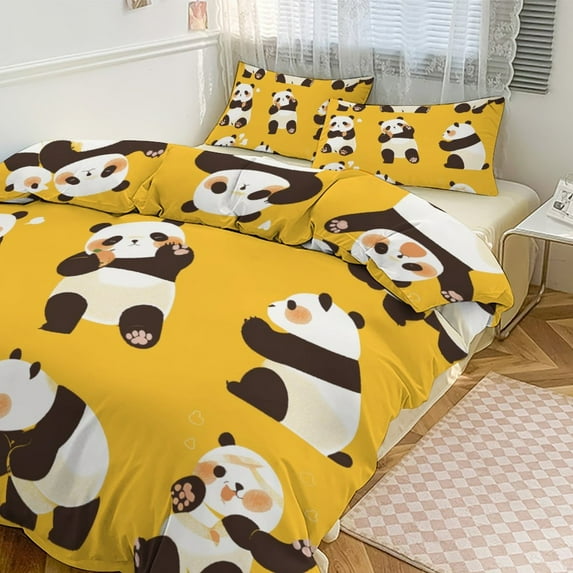 3 Pcs Soft Bedding Set, Includes 1 Duvet Cover with Zipper And 2 Pillow,Shams Cartoon Cute Bear Full(79"×90")