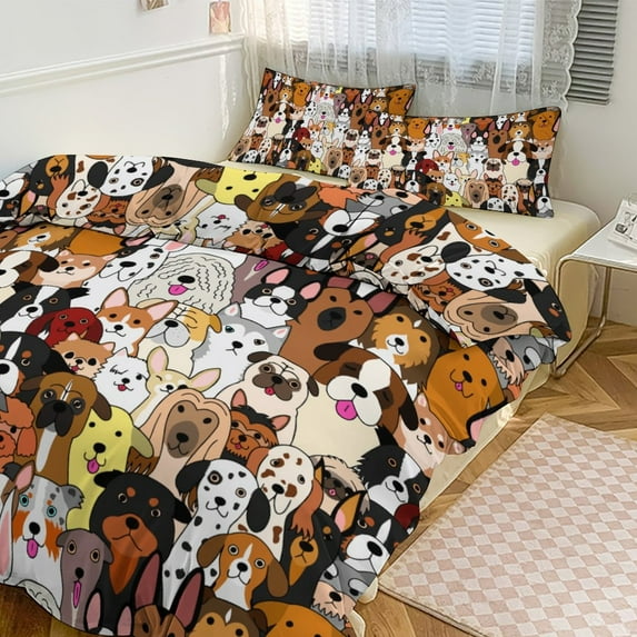 3 Pcs Soft Bedding Set, Includes 1 Duvet Cover with Zipper And 2 Pillow Shams,Cartoon Dachshund Puppy Dog Stylish Twin(86"x70")