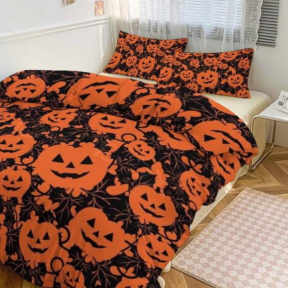 3 Pcs Soft Bedding Set, Includes 1 Duvet Cover with Zipper And 2 Pillow Shams,Cartoon Pumpkin Citrus Stem Twin(86"x70")