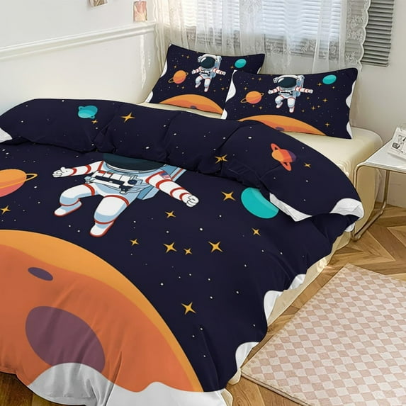 3 Pcs Soft Bedding Set, Includes 1 Duvet Cover with Zipper And 2 Pillow,Shams Cartoon Space Astronaut Twin(86"x70")