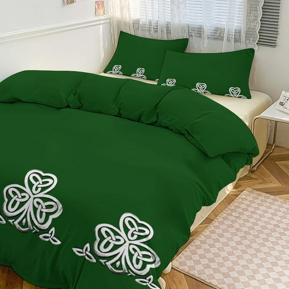 3 Pcs Soft Bedding Set, Includes 1 Duvet Cover with Zipper And 2 Pillow Shams,Celtic Shamrock King(102"×90")