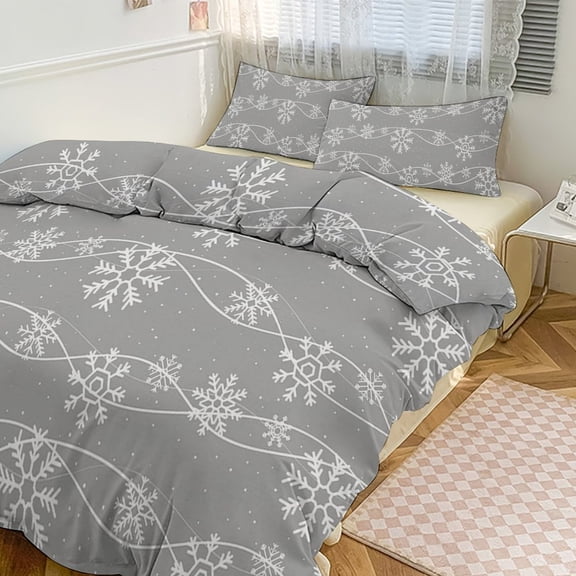 3 Pcs Soft Bedding Set, Includes 1 Duvet Cover with Zipper And 2 Pillow Shams,Christmas Snowflake Twin(86"x70")