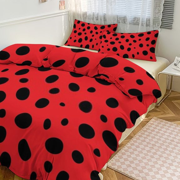 3 Pcs Soft Bedding Set, Includes 1 Duvet Cover with Zipper And 2 Pillow Shams,Coccinellidae Ladybirds Beetles Ladybugs Insects Pattern Queen(90"×90")