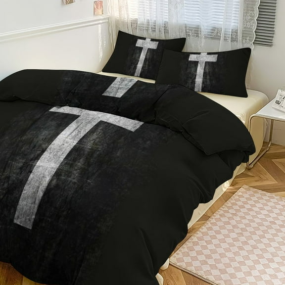 3 Pcs Soft Bedding Set, Includes 1 Duvet Cover with Zipper And 2 Pillow Shams,Cross Twin(86"x70")