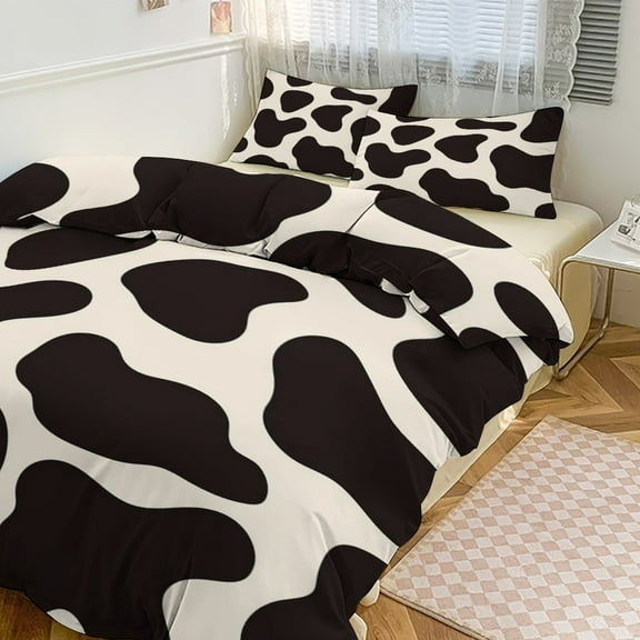 3 Pcs Soft Bedding Set, Includes 1 Duvet Cover with Zipper And 2 Pillow Shams,Cute Cow Pattern Design Twin(86"x70")