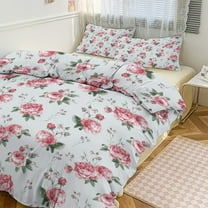 3 Pcs Soft Bedding Set, Includes 1 Duvet Cover with Zipper And 2 Pillow Shams,English Rose Twin(86"x70")