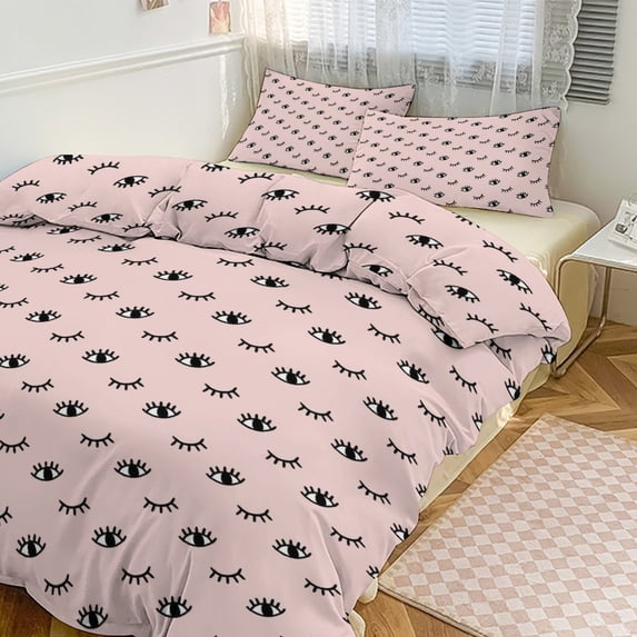 3 Pcs Soft Bedding Set, Includes 1 Duvet Cover with Zipper And 2 Pillow Shams,Eye Cartoon Eyelashes King(102"×90")