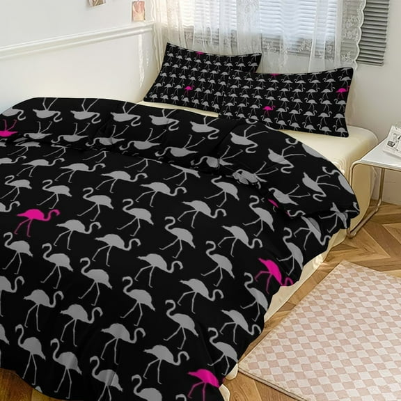 3 Pcs Soft Bedding Set, Includes 1 Duvet Cover with Zipper And 2 Pillow Shams,Flamingo Flock Twin(86"x70")