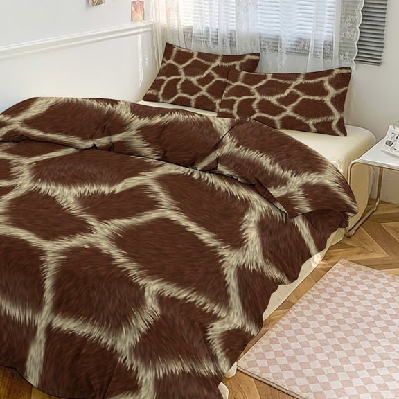 3 Pcs Soft Bedding Set, Includes 1 Duvet Cover with Zipper And 2 Pillow Shams,Giraffe Skin Print Twin(86"x70")