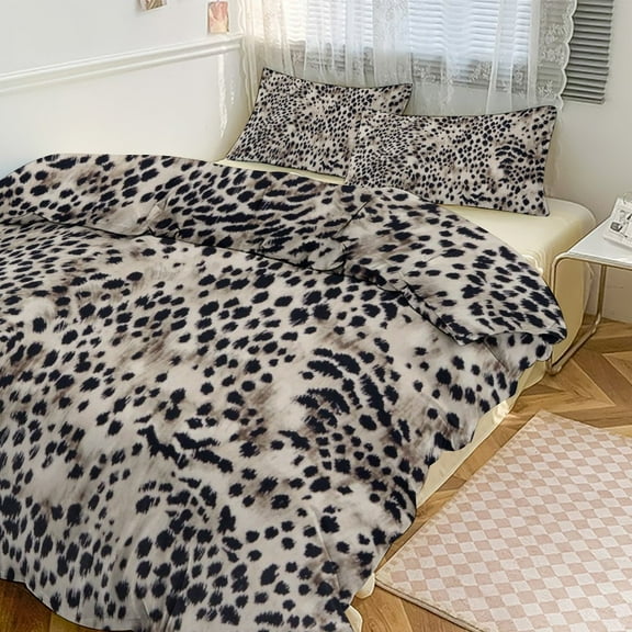 3 Pcs Soft Bedding Set, Includes 1 Duvet Cover with Zipper And 2 Pillow Shams,Glacier Black And Gray Cheetah Print Twin(86"x70")