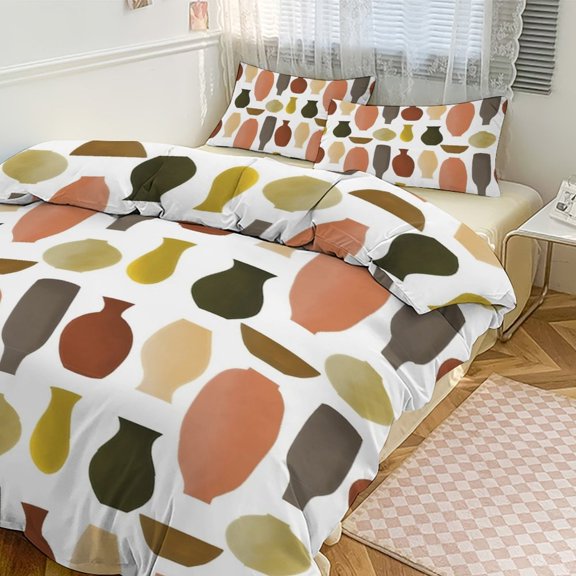3 Pcs Soft Bedding Set, Includes 1 Duvet Cover with Zipper And 2 Pillow Shams,Greek Pots Tile Queen(90"×90")
