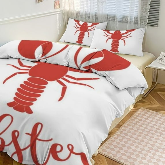3 Pcs Soft Bedding Set, Includes 1 Duvet Cover with Zipper And 2 Pillow Shams,Hand Drawn Lobster Logo Queen(90"×90")