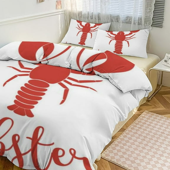 3 Pcs Soft Bedding Set, Includes 1 Duvet Cover with Zipper And 2 Pillow Shams,Hand Drawn Lobster Logo Twin(86"x70")