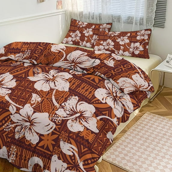 3 Pcs Soft Bedding Set, Includes 1 Duvet Cover with Zipper And 2 Pillow Shams,Hawaiian Hibiscus Flowers Queen(90"×90")