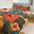 thumbnail image 1 of 3 Pcs Soft Bedding Set, Includes 1 Duvet Cover with Zipper And 2 Pillow,Shams Hawaiian Hibiscus Garden Orange Flowers Full(79"×90"), 1 of 8