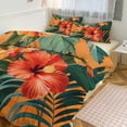 thumbnail image 1 of 3 Pcs Soft Bedding Set, Includes 1 Duvet Cover with Zipper And 2 Pillow,Shams Hawaiian Hibiscus Garden Orange Flowers Queen(90"×90"), 1 of 8