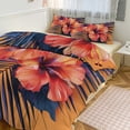 thumbnail image 1 of 3 Pcs Soft Bedding Set, Includes 1 Duvet Cover with Zipper And 2 Pillow,Shams Hawaiian Hibiscus Garden Orange Flowers Twin(86"x70"), 1 of 8