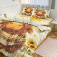 thumbnail image 1 of 3 Pcs Soft Bedding Set, Includes 1 Duvet Cover with Zipper And 2 Pillow,Shams Highland Cow with Sunflowers Twin(86"x70"), 1 of 8