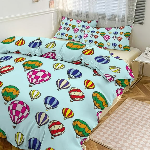 3 Pcs Soft Bedding Set, Includes 1 Duvet Cover with Zipper And 2 Pillow Shams,Hot Air Balloons Twin(86"x70")