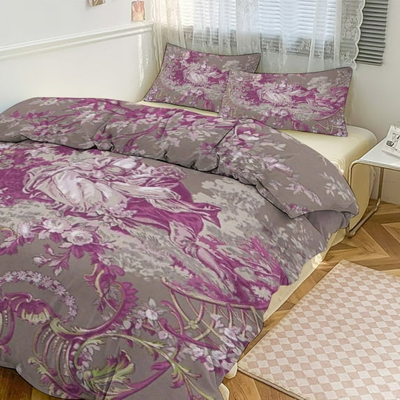 3 Pcs Soft Bedding Set, Includes 1 Duvet Cover with Zipper And 2 Pillow Shams,Jouy Pattern Twin(86"x70")