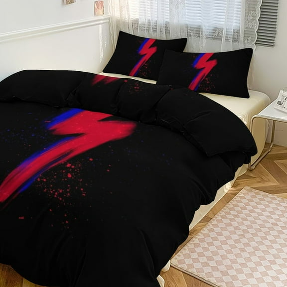 3 Pcs Soft Bedding Set, Includes 1 Duvet Cover with Zipper And 2 Pillow Shams,Lightning Bolt Brush Queen(90"×90")