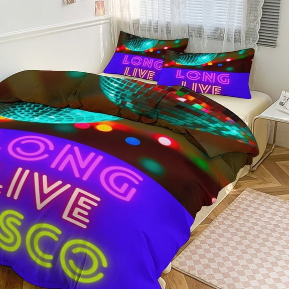 3 Pcs Soft Bedding Set, Includes 1 Duvet Cover with Zipper And 2 Pillow Shams,Long Live Disco Queen(90"×90")