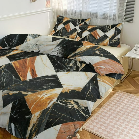 3 Pcs Soft Bedding Set, Includes 1 Duvet Cover with Zipper And 2 Pillow,Shams Marble Texture Full(79"×90")