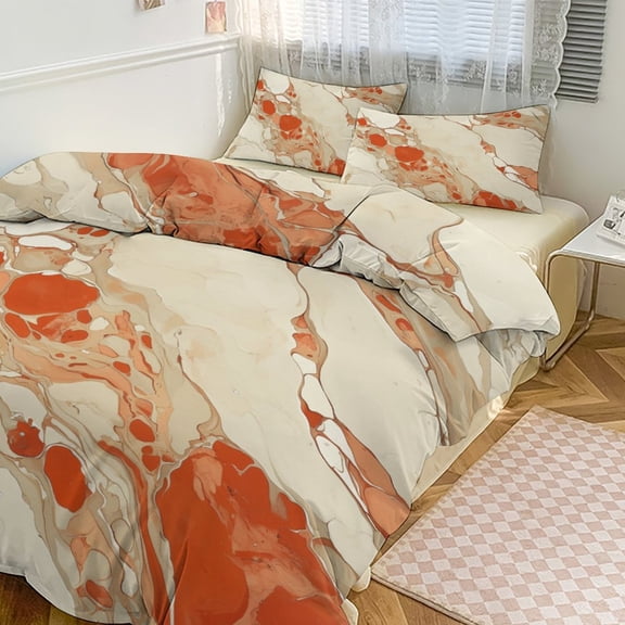 3 Pcs Soft Bedding Set, Includes 1 Duvet Cover with Zipper And 2 Pillow,Shams Marble Texture Twin(86"x70")