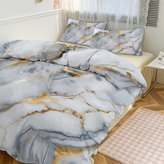 3 Pcs Soft Bedding Set, Includes 1 Duvet Cover with Zipper And 2 Pillow Shams,Marble Texture Twin(86"x70")