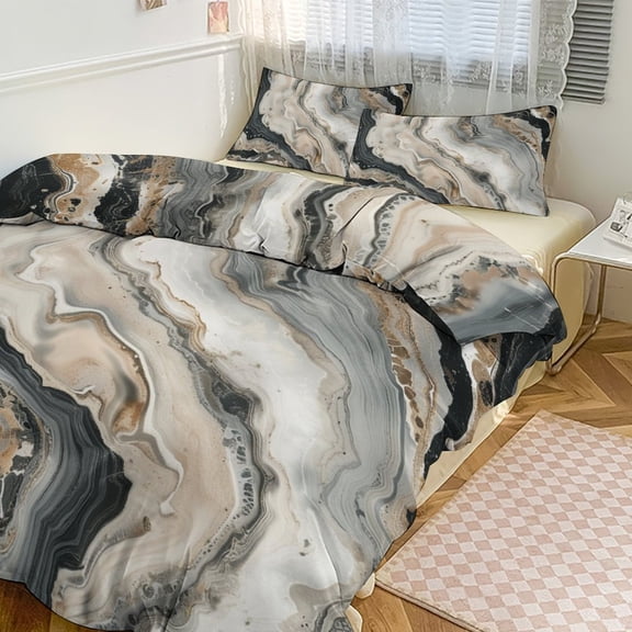 3 Pcs Soft Bedding Set, Includes 1 Duvet Cover with Zipper And 2 Pillow Shams,Marble Texture Twin(86"x70")