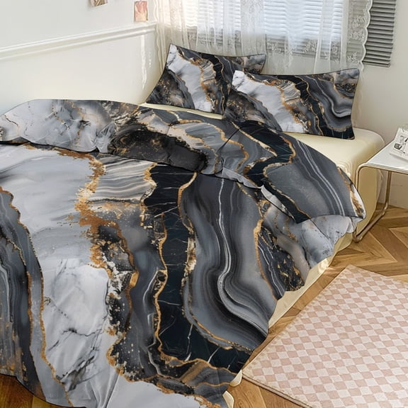 3 Pcs Soft Bedding Set, Includes 1 Duvet Cover with Zipper And 2 Pillow,Shams Marble Texture Twin(86"x70")