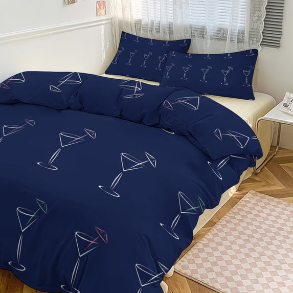3 Pcs Soft Bedding Set, Includes 1 Duvet Cover with Zipper And 2 Pillow Shams,Martini Cocktail Glass Twin(86"x70")