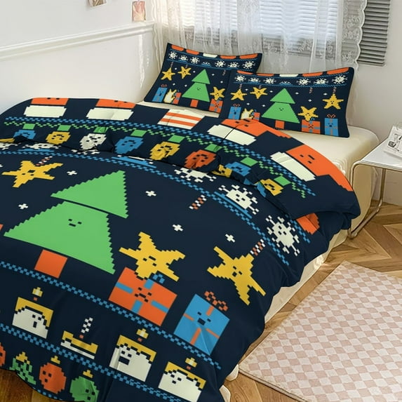 3 Pcs Soft Bedding Set, Includes 1 Duvet Cover with Zipper And 2 Pillow Shams,Merry Christmess Queen(90"×90")