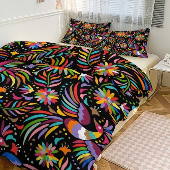 3 Pcs Soft Bedding Set, Includes 1 Duvet Cover with Zipper And 2 Pillow Shams,Mexican Black Pattern King(102"×90")