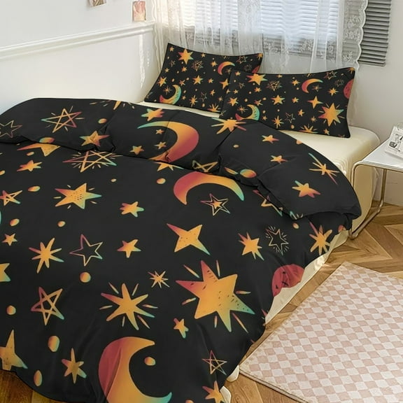 3 Pcs Soft Bedding Set, Includes 1 Duvet Cover with Zipper And 2 Pillow Shams,Moon Star Sky Twin(86"x70")