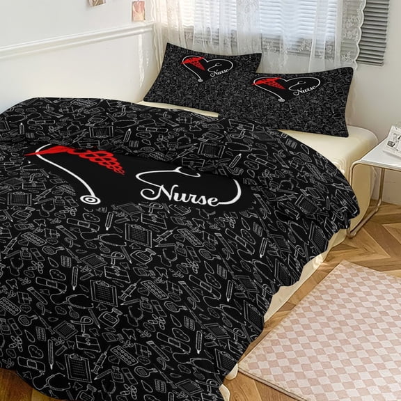 3 Pcs Soft Bedding Set, Includes 1 Duvet Cover with Zipper And 2 Pillow Shams,Nurse Valentine's Day Queen(90"×90")