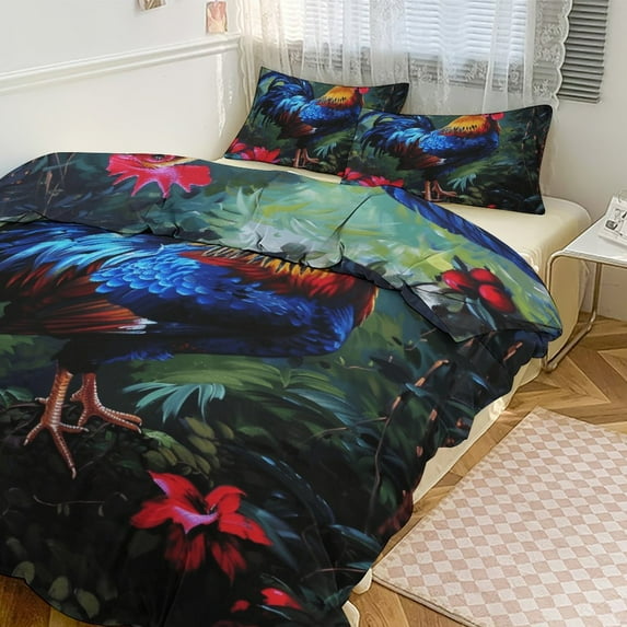 3 Pcs Soft Bedding Set, Includes 1 Duvet Cover with Zipper And 2 Pillow,Shams Oil Rooster Twin(86"x70")