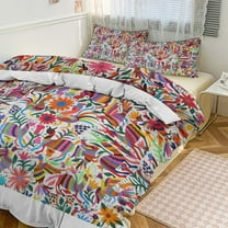 3 Pcs Soft Bedding Set, Includes 1 Duvet Cover with Zipper And 2 Pillow Shams,Otomi Fabric Mexico Art Twin(86"x70")