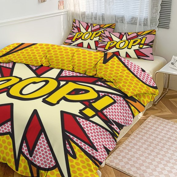 3 Pcs Soft Bedding Set, Includes 1 Duvet Cover with Zipper And 2 Pillow Shams,POP Comic Book Pop Art Cool Retro Trendy Twin(86"x70")