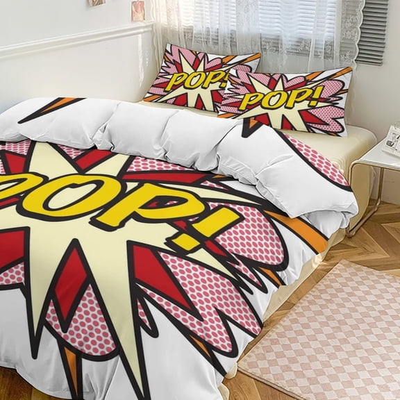 3 Pcs Soft Bedding Set, Includes 1 Duvet Cover with Zipper And 2 Pillow Shams,POP Comic Book Pop Art Flash Cool Graphic Twin(86"x70")