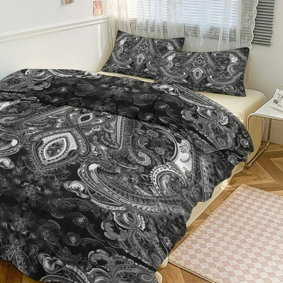 3 Pcs Soft Bedding Set, Includes 1 Duvet Cover with Zipper And 2 Pillow Shams,Paisley Bandana Twin(86"x70")