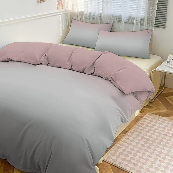 3 Pcs Soft Bedding Set, Includes 1 Duvet Cover with Zipper And 2 Pillow Shams,Pink Gray Gradient Full(79"×90")